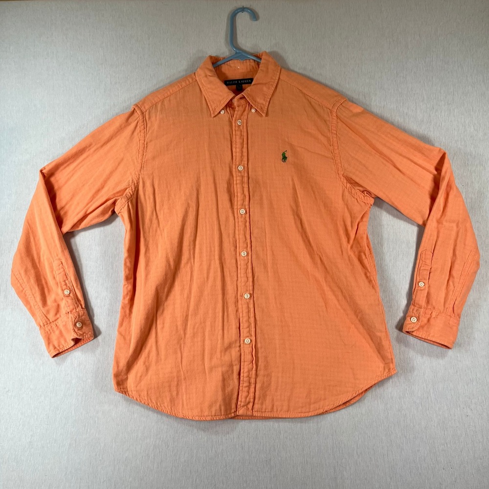 Ralph Lauren Shirt Mens XL Orange Cotton Long Sleeve Button Down Green Pony Logo